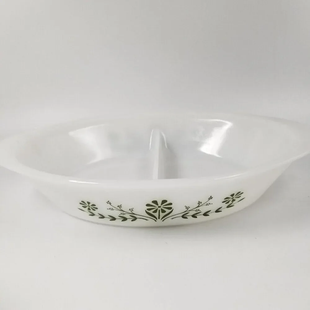 Vintage Glasbake Daisy Day Jeannette Casserole Dish Divided Vegetable Lot 2